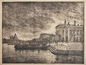 Královský palác a bazilika Salute (lept a akvatinta na bílém papíře) od Giuseppe Miti Zanetti