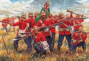 Anglo-Zulská válka: vojáci britského impéria v bitvě u Isandhlwany (Isandlwana nebo Isandula) v Jižní Africe, 22. ledna 1879 - Anglo-Zulská válka: vojáci britského impéria, bitva u Isandlwany 22. ledna 1879 - Ilustrace Giuseppe Rava od Giuseppe Rava