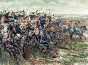 První císařství (1804-1814): útok bitevních lodí Velké armády Napoleona I. - Ilustrace Giuseppe Rava