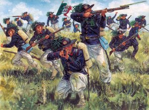 Italské tažení roku 1859 (druhá italská válka za nezávislost): bersaglieři italské armády v akci - Druhá italská válka za nezávislost (francouzsko-rakouská válka, rakousko-sardinská válka, rakousko-piedmontská válka nebo italská válka roku 1859): italský b od Giuseppe Rava