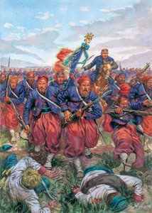 Italské tažení roku 1859 (druhá italská válka za nezávislost): útok zouvů francouzské armády Napoleona III. během bitvy u Solferina 24. 6. 1859 - Druhá italská válka za nezávislost (francouzsko-rakouská válka, rakousko-sardinská válka, rakousko-polská válk od Giuseppe Rava