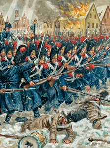 Pruské tažení: "Zbraň v paži" Granátníci císařské gardy v bitvě u Eylau 8. 2. 1807 - Pruské tažení: Bitva u Eylau (nebo bitva u Preussisch-Eylau) 7. a 8. února 1807 mezi Napoleonovou Grande Armee a ruskou E od Giuseppe Rava