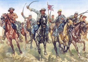 Secesionální válka (1861-1865) - Americká občanská válka: konfederační kavalerie útočí - Ilustrace Giuseppe Rava od Giuseppe Rava