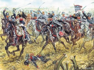 Husaři smrti pruské armády, kolem roku 1810 - Husaři pruské armády (Leib-Husaren Regiments) 1810 ca - Ilustrace Giuseppe Rava