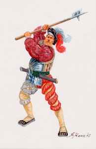Un Lansquenet, němečtí žoldnéřští pikenýři- a Landsknecht German mercenary pikemen - Ilustrace Giuseppe Rava od Giuseppe Rava