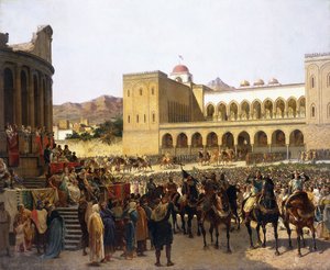 Odchod Ruggera I., sicilského krále, z Palazzo Reale,