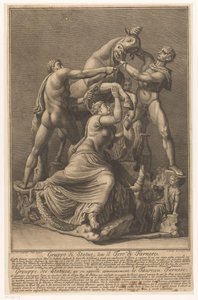 Dirce wordt aan een stier gebonden Farnese Stier Skupina soch, nazývaná Farnese Bull / Grouppe des Statues, qu 
