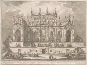 Seconda Macchina pro Čínu z roku 1764: Velkolepá galerie osvětlená v noci