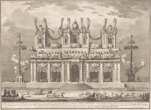 Seconda Macchina pro Čínu z roku 1765: Zdobená budova s Cockaigne Poláky od Giuseppe Vasi, after Giuseppe Palazzi, after Paolo Posi