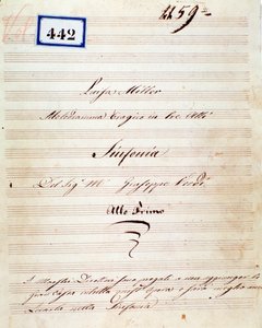 První strana partitury symfonie Luisy Miller, opery Giuseppe Verdiho