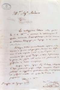 Ručně psaný dopis Giuseppe Verdiho starostovi Boloně, když se stal čestným občanem, 20. června
