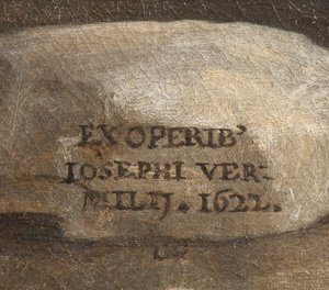 Podpis umělce, Narození Páně, detail, 1622