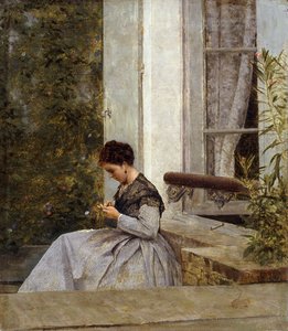 Žena háčkování, od Giuseppe or Joseph de Nittis