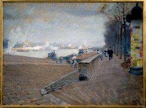 La Seine v Paříži. Obraz Giuseppe Nittis (1846-1884) od Giuseppe or Joseph de Nittis