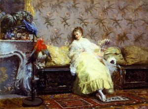 Lady s papoušky, CA 1869, Giuseppe de Nittis (1846-1884), olej na plátně, 24,2x23 cm. od Giuseppe or Joseph de Nittis
