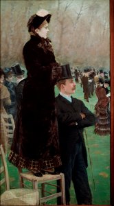 Závody v Bois de Boulogne Diváci sledují koňské dostihy od Giuseppe or Joseph de Nittis