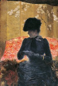 Žena na červené pohovce od Giuseppe or Joseph de Nittis