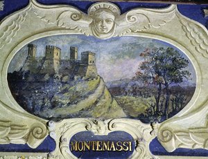 Montemassi, ze série kartuší zobrazujících obrazy rezidencí ve vlastnictví Conte Pannochieschi d