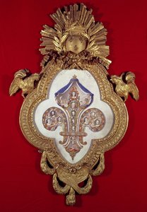 Fleur de France, genealogický strom s třinácti portréty Ludvíka XV. (1710-74) a jeho potomků v rámu ve tvaru fleur-de-lys, 1765 (zlato a smalt)