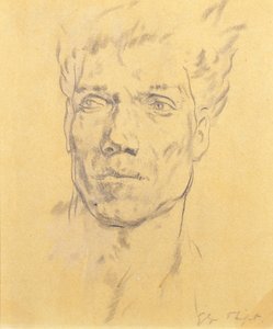 Hlava muže, kolem roku 1920 (uhl na papíře) od Glyn Warren Philpot