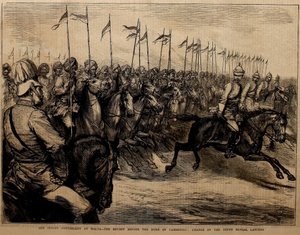 Náš indický kontingent na Maltě, přehlídka před vévodou z Cambridge, velení 9. bengálského lancers. od Godefroy Durand