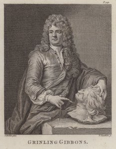 Grinling Gibbons , anglický řezbář a sochař (rytina)