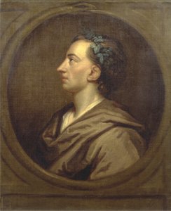 Alexander Pope (1688-1744) Profil, korunovaný břečťanem (olej na plátně) od Godfrey (studio of) Kneller