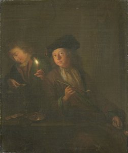 Kuřák (Muž s dýmkou a muž nalévající nápoj do sklenice) od Godfried Schalcken (attributed to)