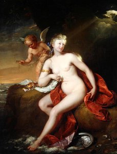 Nově narozená Venuše, o kterou pečuje Cupid (olej na plátně)