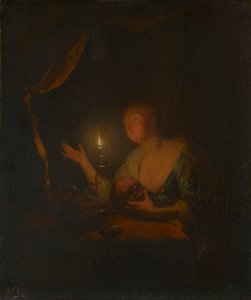 Kajícná Magdaléna při svíčkách od Godfried Schalcken