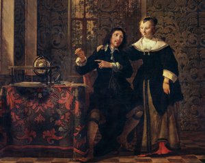Astronom a jeho žena, obraz Gonzales Coques (1614 cca-1684), olej na desce, 405x505 cm