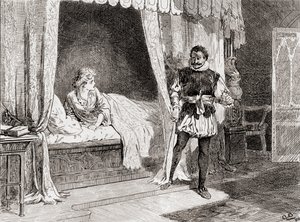 Scéna ze hry Williama Shakespeara Othello, V. dějství, 2. scéna, Desdemona: Mluvíš o zabíjení? Othello: Z díla Williama Shakespeara, vydaného v roce 1896. od Gordon Frederick Browne