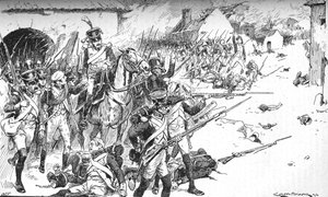 Sloup za sloupem si prorazil cestu do vesnice, jen aby byl vržen zpět, 1896, 1902 od Gordon Frederick Browne