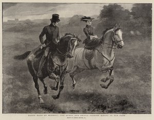 Šťastné dny ve Windsoru, královna a princ choť na koni v parku od Gordon Frederick Browne