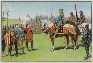 Jindřich V. před bitvou u Agincourtu (barva litho) od Gordon Frederick Browne