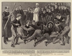 Masopustní úterý ve Westminsterské škole, tahanice o palačinku od Gordon Frederick Browne