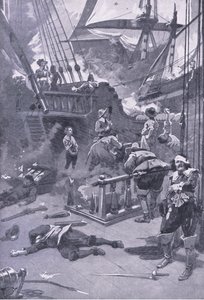 Bitva u Camperdown 29.-31. července 1653, ilustrace z britských bitev na souši a na moři, 1915 od Gordon Frederick Browne
