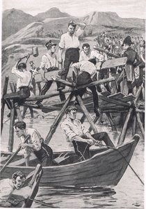 Stavba mostu přes Guadianu, 3. dubna 1811, ilustrace z 