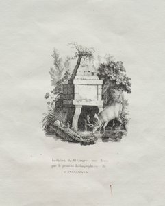Sbírka litografických esejů: Fontána napodobující dřevoryt, c. 1816.