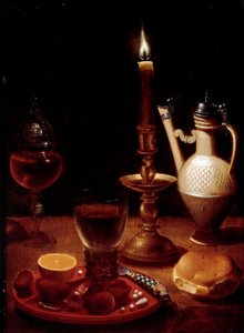 Zátiší se svíčkou, sklenkou vína a oranžovou malbou od Gotthardta od Wediga (Gottfried von Wedig) (1583-1641) Paříž, Musee du Louvre od Gotthardt von Wedig