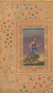 Dervish Leading a Bear, Folio z alba Shah Jahan, recto: ca. 1630-40, verso: ca. 1530-40