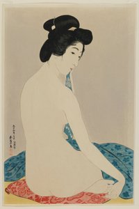 Žena po koupeli, éra Taisho, červenec 1920 (barevný dřevotisk)