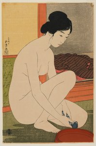 Koupající se žena, éra Taisho, říjen 1915 (barevný dřevoryt)