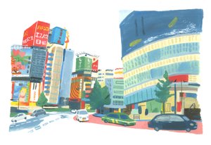 Shinjuku 2, 2015 (olej na papíře)