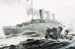 Queen Mary narazí na svůj doprovodný člun Curacoa a loď se potopí.