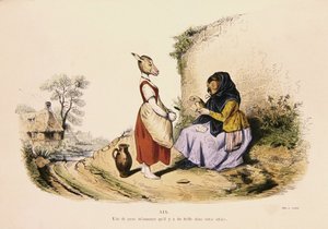 „Sova vyprávějící štěstí osla“, karikatura ze série „Les Metamorphoses du Jour“, přetištěná v roce 1854 (barevná rytina) od Grandville