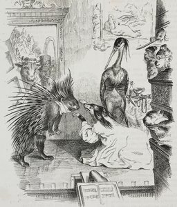 Pes a dikobraz, karikatura Jean-Jacques Grandville (1803-1847), litografie Giovanni Mariani z Poliorama Pittoresco, n 38, 30. od Grandville