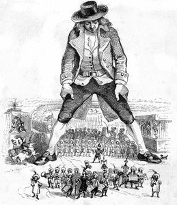 Ilustrace ke knize Gulliverovy cesty, kterou napsal Jonathan Swift