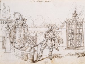 Modrovous, ilustrace k pohádce od Charlese Perraulta (1628-1703), rytina od Grandville (1803-1847) od Grandville