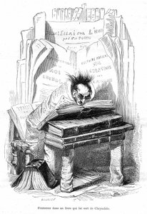 Karikatura: Grandvillova rytina, vyňatá z knihy "Soukromý a veřejný život zvířat (Les animaux painted by them memes)", Hetzelovo vydání 1867 str. 563 - kapitola nazvaná Tabulky G